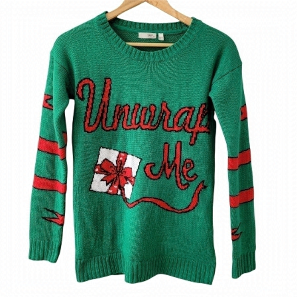 GREEN Ugly Christmas Knit Sweater  Flashing lights Size S
